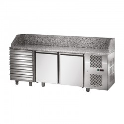 SOFRACOLD - Table à pizza GN 1/1 - Dessus granit - Prof. 750 - 2 portes - 210 L - TPZ27